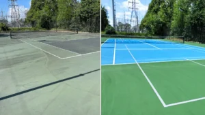 Bề mặt trước và sau khi sửa chữa sân Tennis
