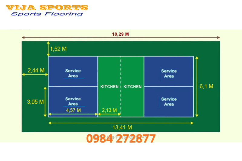 Tiêu chuẩn kích thước sân pickleball 