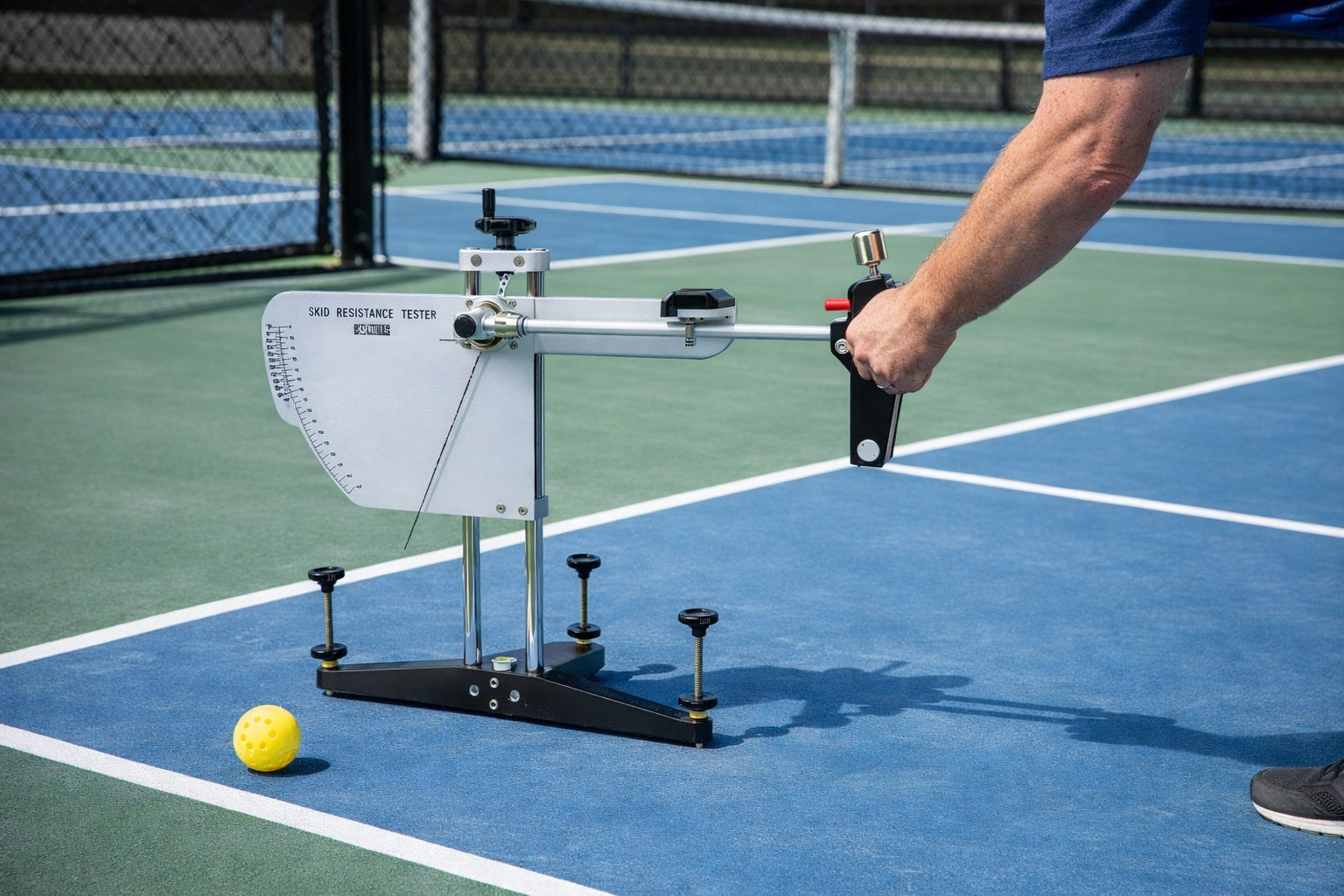 Hướng dẫn kiểm tra mặt sân Pickleball đạt tiêu chuẩn thi đấu (Cập nhật 2026) 3 Kiểm tra độ ma sát bề mặt sân Pickleball